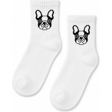 Carnaval Socks French Bulldog Köpek Desenli Beyaz Yarım Konç Kısa Çorap