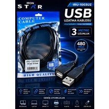 Iron Star USB Uzatma Kablosu 3 Metre / USB Erkek Dişi Uzatma Kablosu 3m / USB A Uzatma Kablosu / Yazıcı USB Uzatma Kablosu / USB Mouse Klavye Uzatma Kablosu / USB 2.0 Uzatma Kablosu 3m