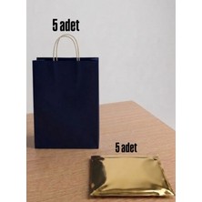 e ERTA 25X31 cm 5 Adet Lacivert Renkli Kraft ÇANTA,25X35 cm 5 Adet Gold Renkli Metalize Hediye Poşeti