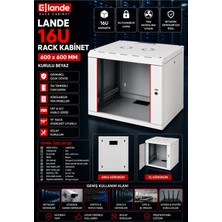 Iron Star Lande 600X600 Rack Kabinet / 16U Rack Kabinet / 16U Network Kabini / Duvar Tipi Rack Kabin / Kilitli Network Kabini / Kamera Sistemleri Rack Kabini / Switch Kabini 16U / Patch Panel Kabini 16U /server