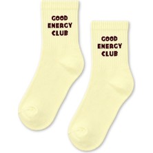 Carnaval Socks Good Energy Club Yazılı Açık Sarı Yarım Konç Kısa Çorap