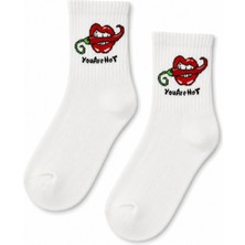Carnaval Socks You Are Hot Acı Biber Desenli Beyaz Yarım Konç Kısa Çorap