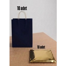 e ERTA 25X31 cm 10 Adet Lacivert Renkli Kraft ÇANTA,25X35 cm 10 Adet Gold Renkli Metalize Hediye Poşeti