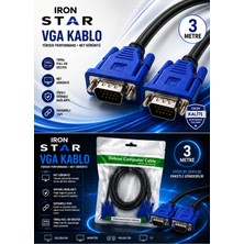 Iron Star VGA Kablo 3 Metre / VGA Monitör Kablosu / VGA Erkek Erkek Kablo / 15 Pin VGA Kablo / Bilgisayar Monitör VGA Kablosu / VGA Görüntü Aktarma Kablosu / Projeksiyon VGA Kablosu