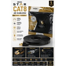 Iron Star Cat8 Ethernet Kablosu 5 Metre / Cat8 Internet Kablosu 5m / Cat8 Patch Kablo 5 Metre / Cat8 RJ45 Ağ Kablosu / Yüksek Hızlı Cat8 Lan Kablosu / Cat8 Modem Router Kablosu / 40GBPS Cat8 Ethernet Kablosu