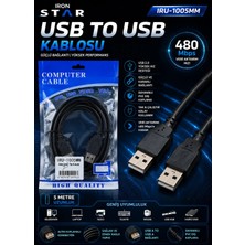 Iron Star USB To USB Kablo 5 Metre / USB A Erkek Erkek Kablo / USB 2.0 Erkek Erkek Kablo / USB Data Transfer Kablosu / USB Cihaz Bağlantı / USB A To USB A Kablo / USB Erkek Erkek Kablo / Veri Aktarım Kablosu