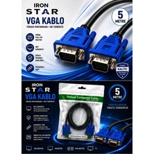 Iron Star VGA Kablo 5 Metre / VGA Monitör Kablosu / VGA Erkek Erkek Kablo / 15 Pin VGA Kablo / Bilgisayar Monitör VGA Kablosu / VGA Görüntü Aktarma Kablosu / Projeksiyon VGA Kablosu