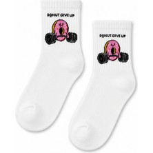 Carnaval Socks Donut Give Up Donut Desenli Beyaz Yarım Konç Kısa Çorap