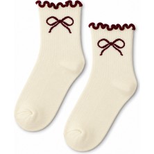 Carnaval Socks Kurdele Desenli Ekru Fırfırlı Yarım Konç Kısa Çorap