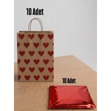 e ERTA 25X31 cm 10 Adet Kırmızı Kalp Desenli Kraft Renkli ÇANTA,25X35 cm 10 Adet Kırmızı Renkli Metalize Hediye Poşeti