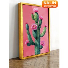 Zestia Gold Çerçeveli Kanvas Tablo Pembe Kaktüs Minimal Premium Seri No 109781