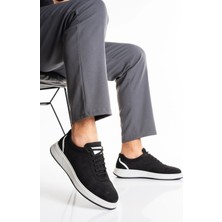 Fame Step Hakiki Deri Erkek Sneaker Ayakkabı Siyah Delikli Nefes Alan Günlük Rahat Spor Ayakkabı Lucca
