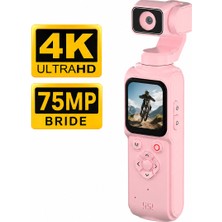 Qstar 4K Profesyonel Vlog Kamerası Pembe 330° Döner Lensli Dijital Video Kamera Yüksek Stabilizasyon