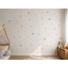 Kargo Poşetim Pastel Ay Yıldız Taç Duvar Stickerları – Bebek Odası Duvar Dekoru