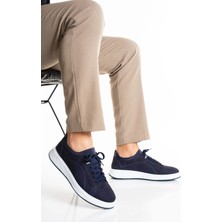 Fame Step Hakiki Deri Erkek Sneaker Ayakkabı Lacivert Günlük Rahat Ortopedik Spor Como