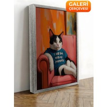 Zestia Gümüş Çerçeveli Kanvas Tablo Dinlenen Kedi – Stilize Ev Premium Seri No 109816
