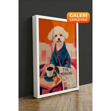 Zestia Beyaz Çerçeveli Kanvas Tablo Takım Elbiseli Köpek Premium Seri No 109693
