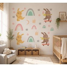 Kargo Poşetim Tavşan ve Gökkuşağı Duvar Sticker Seti | Çocuk ve Bebek Odası Kendinden Yapışkanlı Dekoratif Sticker