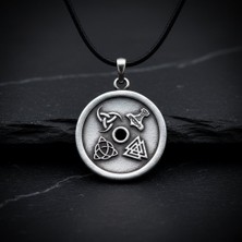 Alooya Vegvisir Pusula - Viking Sembol Gümüş Kaplama Deri İp Kolye