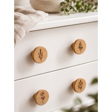 Üçer Ahşap 4'lü Set Desenli Kayın Mobilya Kulbu - 63MM Vernikli Doğal Çiçekli Çekmece Kulp Seti