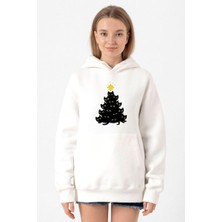 Tshirthane Meowy Christmas Beyaz Kadın 3ip Kapşonlu Sweatshirt