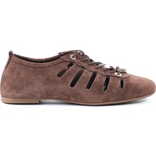 Tuna Hakiki Deri Kahverengi Süet Kadın Sneaker - RGN3196