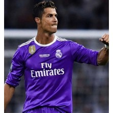 Cristiano Ronaldo 7 Real Madrid 2017 Cardiff Final Mor Uzun Kol Taraftar Forması Dikişli Arma Mor