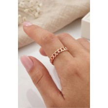 Azuris Silver 925 Ayar Gümüş 14 Ayar Altın Kaplama Ayarlanabilir Kadın Gurmet Zincir Yüzük