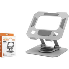 İlkyaz Fashion 360 Derece Döner Katlanir Ayarlanabilir Masaüstü Tablet ve Telefon Standi Metal - Gümüş HDX802