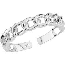 Azuris Silver 925 Ayar Gümüş 14 Ayar Altın Kaplama Ayarlanabilir Kadın Gurmet Zincir Yüzük