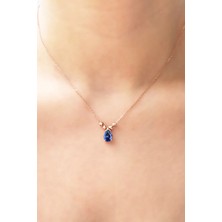 Azuris Silver 925 Ayar Gümüş Rose Gold Kaplama 43 cm Safir Rengi Zirkon Taşlı Kadın Kolye