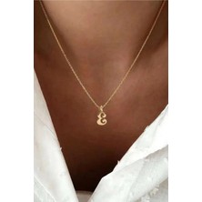 Azuris Silver 925 Ayar Gümüş 14 Ayar Altın Kaplama E Harfi Vintage Harfli Kolye Retro Harf Kolye