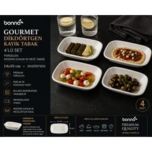 Bonnami Bonna Gourmet Dikdörtgen Kayık Tabak Seti 4'lü - 14X10 cm Premium Porselen Meze ve Sunum Tabağı