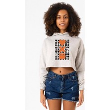 Tshirthane Love Death Robots Orange Beyaz Kırçıllı Kadın Crop Kapşonlu