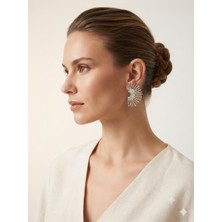 Marem Rhea Jewelry Çelik Silver Geometrik Işın Tasarımlı Kadın Küpe - Modern Statement Günlük ve Özel Gün Küpesi