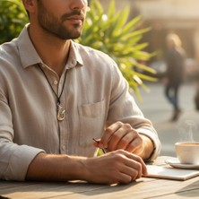 Hedea Krom Kaplama Balık Iğnesi Figürlü Unisex Kolye - Yağlı Koton Kordonlu Denizci Tasarım Ayarlanabilir Kanca Kolye