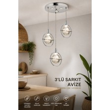 Elvora Home Modern (Premium) 3’lü Sarkıt Avizesi Cam Küre Ledli 15W Beyaz Işık 4000K Salon Yatak Odası Modelleri