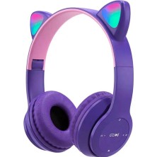 Kedi Kulaklı LED Işıklı Kablosuz Bluetooth Kulaklık - Katlanabilir Mikrofonlu Çocuk ve Genç Kulaküstü Kulaklık