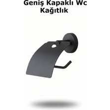 Alıç Tuvalet Kağıdı Tutucu Mat Siyah Kapaklı Metal Banyo Wc Kağıtlık Duvara Monte