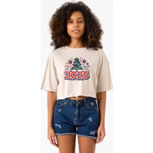 Happy New Year 2025 Essential Bej Kadın Crop Tshirt