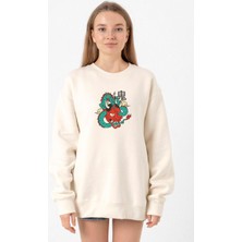 Tshirthane Dragon Samurai Anime Ekru Kadın 2ip Sweatshirt