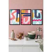 Dekorvia  3 Parça Mdf Tablo Siyah Ahşap Çerçeve Görünümlü Geometrik Soyut Sanat Seti