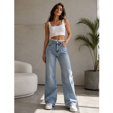 Aida Fashion Taşlı  Bel Dantel Detay Palazzo Jeans