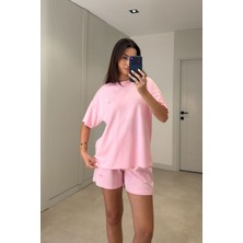 Magarde Premium Ithal Bisiklet Yaka Şort Takım- Pembe