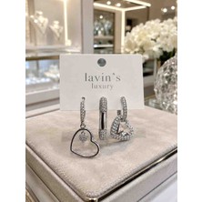 Lavin’s Luxury Zirkon Taşlı Asimetrik Kalp Figürlü Gümüş Renk 3'lü Halka Küpe – Şık ve Işıltılı Tasarım