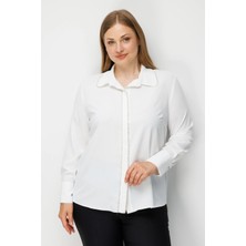 Moda İlgi Moda Ilgi Kadın Büyük Beden Yakası ve Patında Şerit Taş Detaylı Gömlek 0080 Ekru