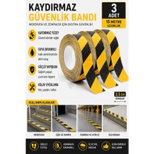 Artlantis Merdiven Kaydırmaz Bant Sarı Siyah 25MM 3 Adet Mas Güvenlik Uyarı Bandı 15 Metre 2.5 cm Yapışkanlı Basamak Mermer Beton