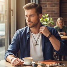 Hedea Krom Kaplama Motosiklet Figürlü Unisex Kolye - Yağlı Koton Kordonlu Ayarlanabilir Chopper Motor Tasarım Unisex Kolye