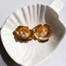 Jade Accessory Luxury Altın Çiçek Küpe