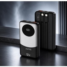 Abnturk 12000 Mah Powerbank Dahili Type-C & Lightning Kablolu Dijital Göstergeli Hızlı Şarj Taşınabilir Şarj Cihazı PB120